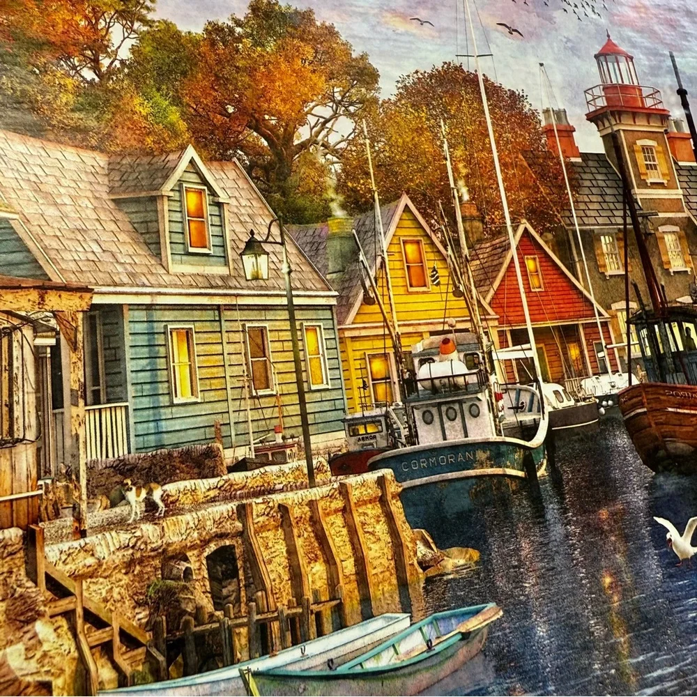 WHITE MOUNTAIN 1000pc Harbor Evening coastal themed jigsaw puzzle